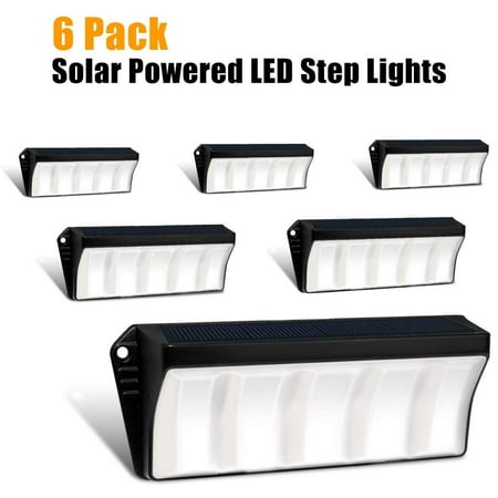 Solar Power Lights Solar Powered Stair Step Light, Wireless Waterproof Outdoor Lights Security Directive Decorative Lighting for Backyards Decks Driveway Fence Garden Garage Porch Pathway Patio Wall (6 Pack) ()