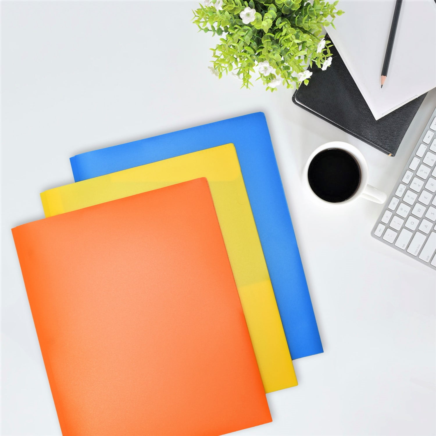 RYWESNIY Heavy Duty Plastic Folders with Pockets and Prongs,Plastic School Supplies Folders, Assorted Colors, Letter Size, 6 Pack