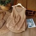 thumbnail image 4 of WULMLEO Cotton Linen Tank Tops for Womens Summer Sleeveless Crewneck Blouse Casual Solid Color Loose Outdoor Basic Shirt Khaki L, 4 of 5