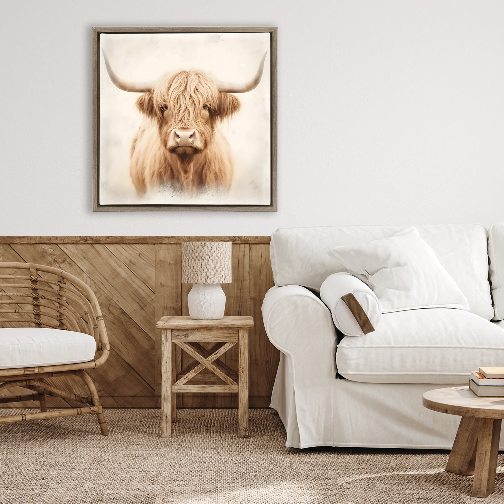 Stupell Industries Dreamy Fluffy Highland Portrait Brown Framed Floater Canvas Wall Art, design by Creative Studio