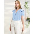 thumbnail image 2 of Blusa Linda Botones Frente Mangas Abullonadas Cuello Marinero Para Mujeres Azul Claro M, 2 of 6