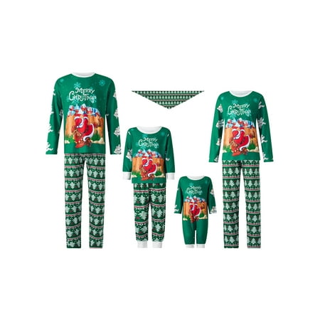 

Huakaishijie Holiday Parent-Child Christmas Nightclothes Santa Snowflake Print Tops Trousers Pajamas Suit