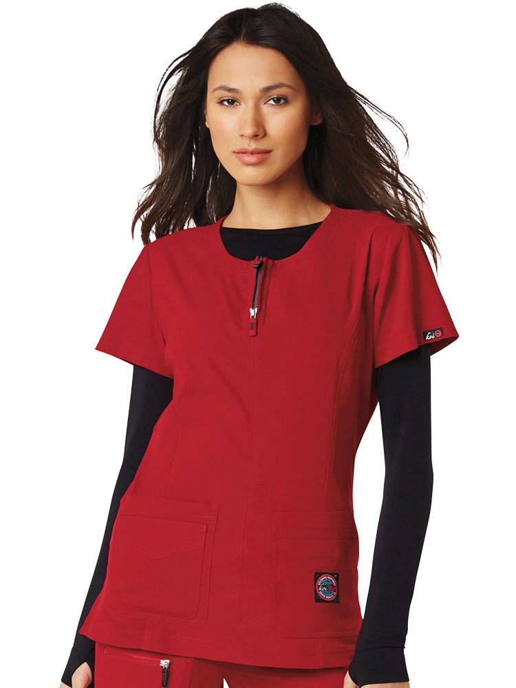 koi Lite Women's Serenity Round Zip Neck Solid Scrub Top