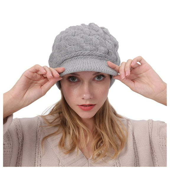 YOTMKGDO Beanie, Keep Warm Winter Casual Beret Knitted Hat Wool Hemming Hat Thicken Ski Hat, Baseball Caps for Women, Light Grey