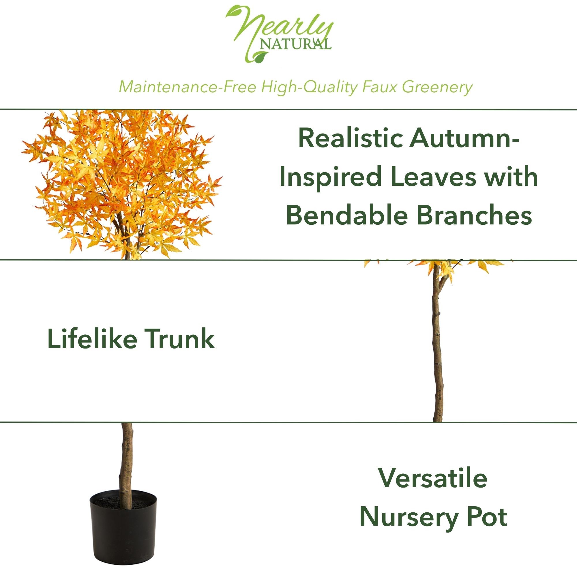 Nearly Natural 5ft Autumn Maple Artificial Tree in Yellow
