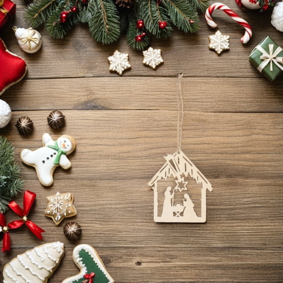 ETHZZLE 40-Piece Beige Wooden Nativity Scene Ornaments Set, Faith-Inspired Christmas Decorations for Holiday Home