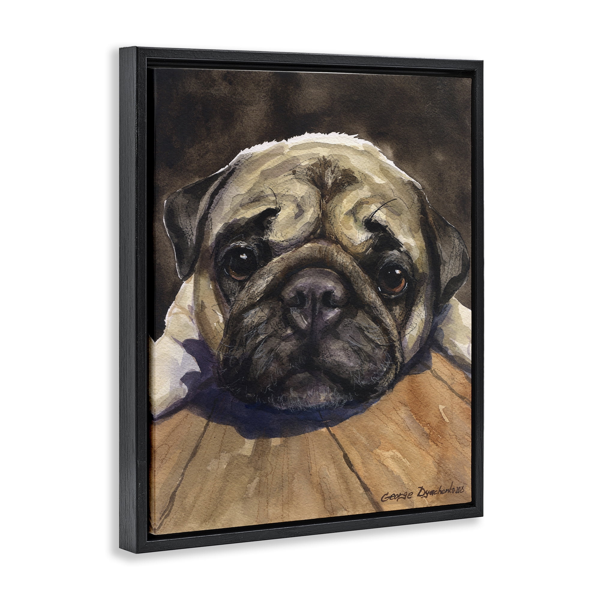 Stupell Industries Pug Soulful Portrait Black Framed Floater Canvas Wall Art, design by George Dyachenko