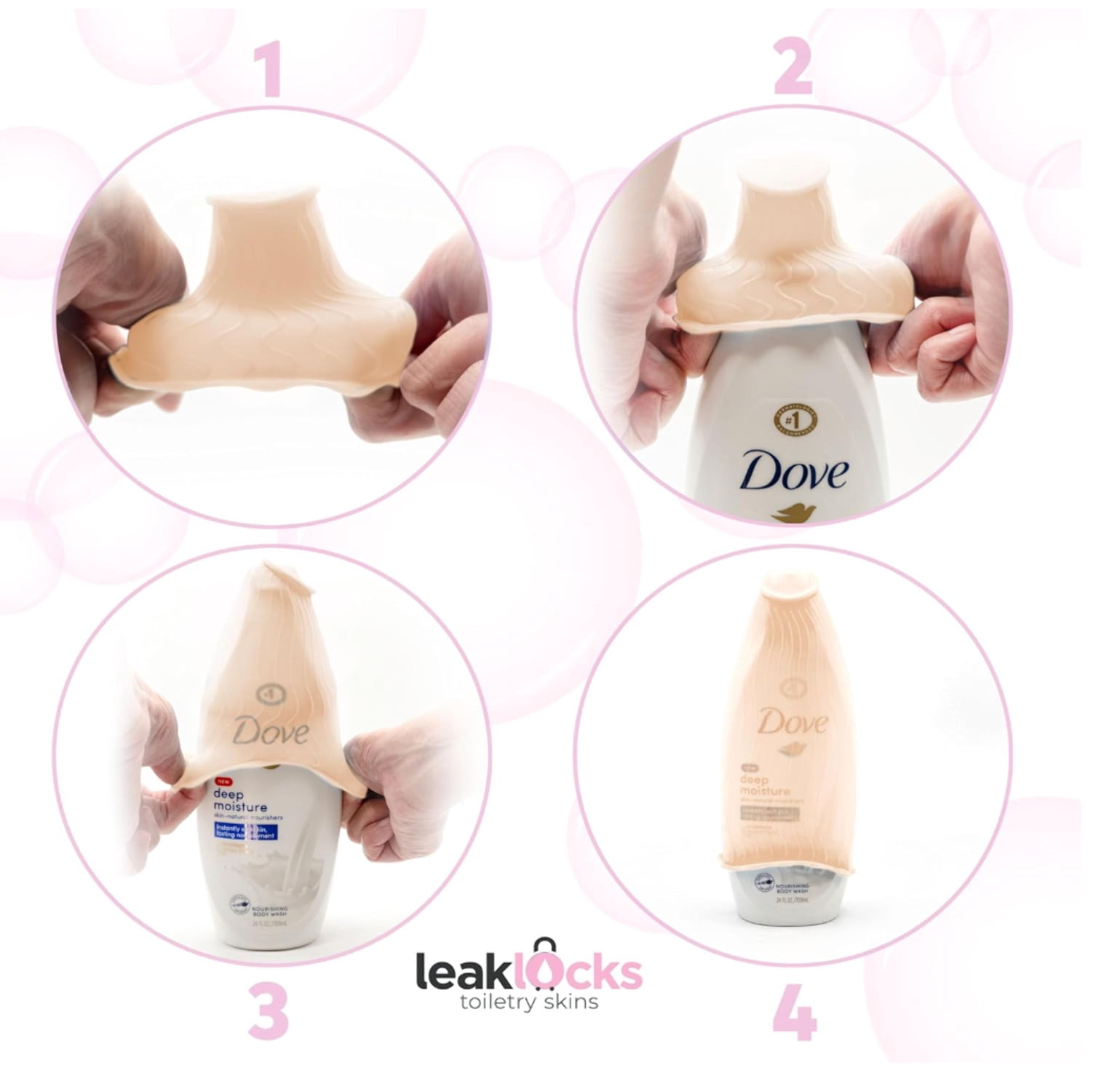 LeakLocks® Toiletry Skins™ Elastic Sleeve for Leak Proofing Travel Container (8 Pack Neutral). Standard/Travel Sized Toiletries. Reusable Accessory for Travel Bag Suitcase and Carry-on Luggage