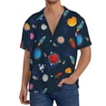 thumbnail image 3 of Honeii 's Space Cartoon for men's short-sleeved button-up collared shirt featuring a pocket, perfect for beach vacations, and travel adventures., 3 of 5