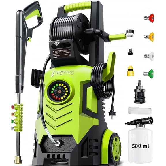 FOTING 5000-PSI, 2.3-3.3 GPM Adjustable Electric Pressure Washer with 4 Nozzles & Soap Tank