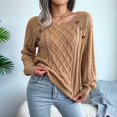 thumbnail image 4 of Women'S Casual Leopard Print Knitted Pullover Sweaters Long Sleeve Crew Neck Jumper Tops Khaki L, 4 of 7