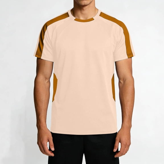 T-Shirts for Men Men's Short Sleeve Round Neck Basketball Training Sport T-Shirt Color Block Running Fitness Tee Tops Khaki XL