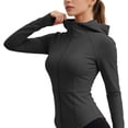 thumbnail image 5 of Bosfbaoi Women's Hooded Full Zip Long Sleeve Athletic Jacket, Slim Fit Stretchy Breathable Workout Top, Curved Hem Thumbhole Outerwear for Yoga Gym Daily, 5 of 7
