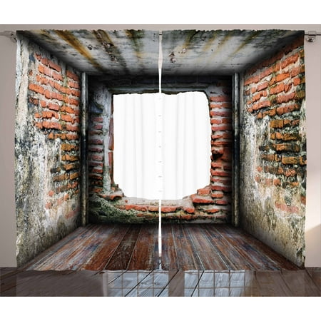 Modern Curtains 2 Panels Set, Abondoned Grunge Old Torn Interior Four Side Brick Walls Cracks Rugged Rusty Photo, Window Drapes for Living Room Bedroom, 108W X 96L Inches, Grey Redwood, by (Best Bedroom Interiors Photos)