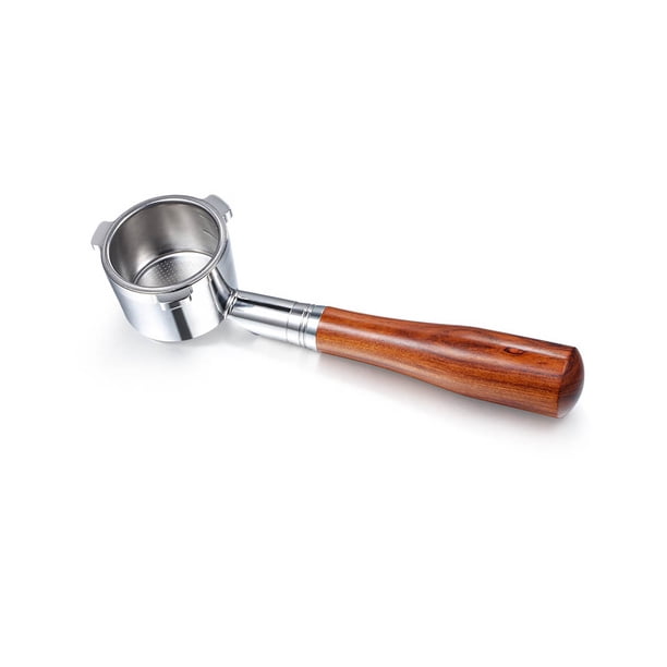 Injueey Máquina de café con mango de madera, portafiltro sin fondo para cocina, cuenco para polvo de tres orejas, herramienta de fabricación, filtrado Juegos de servir café y té Tipo 1 Injueey HA064525-01