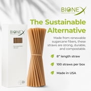 Bionex 8 Sugarcane Drink Straws – Biodegradable, Compostable, Unwrapped, Made in USA – 100 ct. Eco Friendly Alternative to Plastic Straw (Pack of 1, 100 Count per Pack)