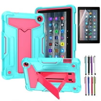 Hybrid Case for Amazon Fire 7 inch Tablet (12th Generation, 2022 Released) - Epicgadget Drop Protection Kids Friendly Cover Kickstand Case For Kindle Fire 7 2022 Model (Teal/Pink)