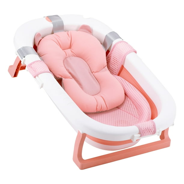 Bebesit Bañera Plegable para Bebé - Diseño Compacto con Cojín de Apoyo - Tapón de Drenaje - Ideal para Espacios Reducidos y Fácil Almacenamiento - Color Rosa