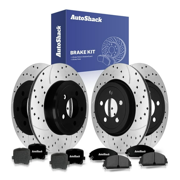 AutoShack Front Vented & Rear Vented Drilled & Slotted E-Coated Brake Rotors   Ceramic Pads 12-PC Brake Kit Replacement for 2014 Dodge Charger ShadowGuard