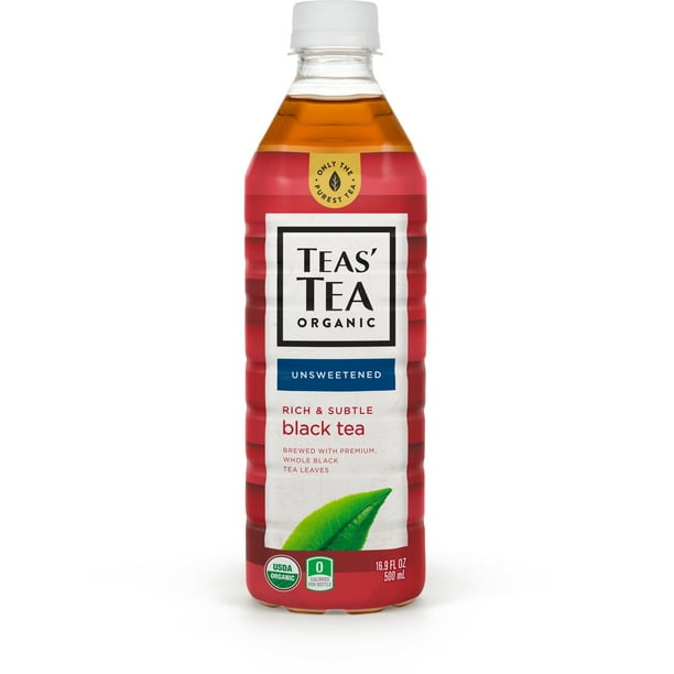 Teas' Tea Unsweetened Organic Black Tea, 16.9 Ounce (Pack of 12), Organic, Zero Calories, No