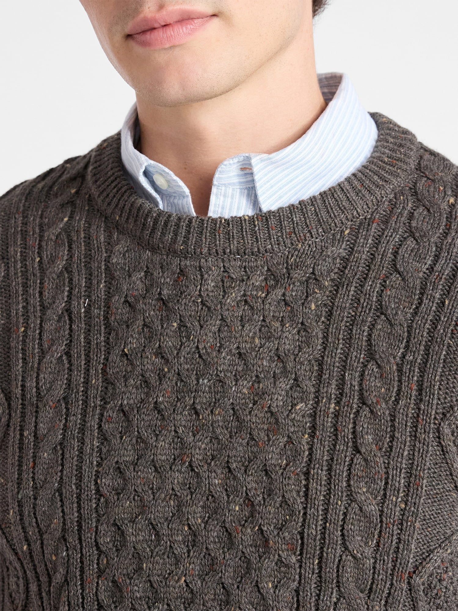 Free Assembly Men's Fisherman Crew Neck Sweater with Long Sleeves, Sizes XS-3XL