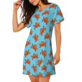 thumbnail image 2 of Uemuo Turtle Pattern Women’s Nightdress – Casual Sleep Shirt, Soft Relaxed Fit Short-Sleeved Cotton Sleepwear for Home, Bedtime, and Lounging, 2 of 6