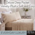 thumbnail image 3 of Velvet Plush Sheet and Pillowcase Set with Extra Deep Pockets | Extra Soft Micro Fleece Sheet Set | Ultra Plush and Cozy Warmth | Velvety Soft Heavyweight | Tribeca Collection (Queen, Beige), 3 of 7