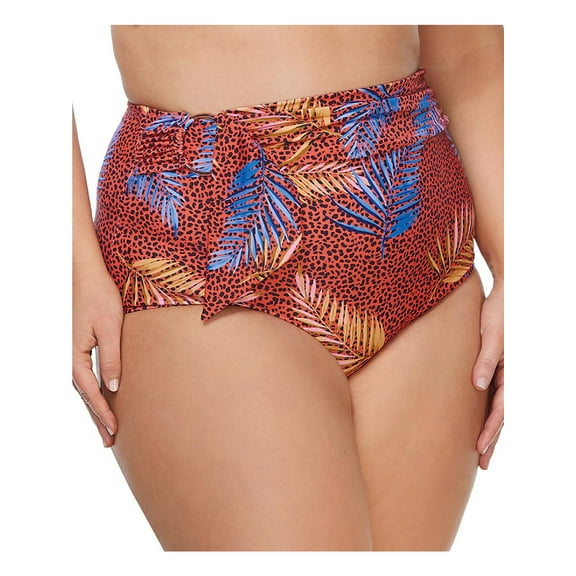 Raisins Womens Plus Fairfax High Waist Printed Swim Bottom Separates Orange 24W