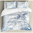 thumbnail image 3 of Sea Animals Decor Twin Size Duvet Cover Set, Sketch of Scuba Diver Holding Fin of Dolphin over Coral Reefs Fish Underwater, Decorative 2 Piece Bedding Set with 1 Pillow Sham, Multi, by Ambesonne, 3 of 3