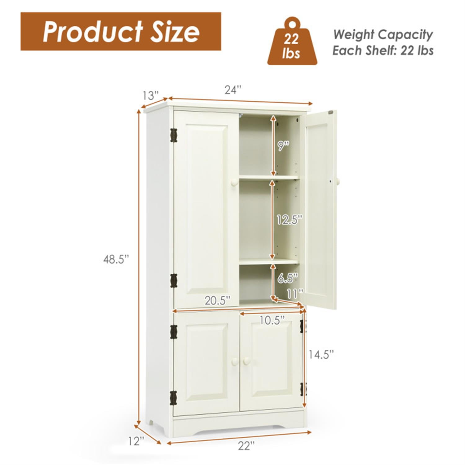 Demi Bonn 49" Accent Storage Cabinet, Bathroom Cabinet, Pantry Cabinet with Adjustable Shelves, White