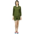 thumbnail image 3 of Bimba Button-Down Shirt With Elastic Waist Shorts 2 Pcs Full Sleeve Night Wear Set, 3 of 11