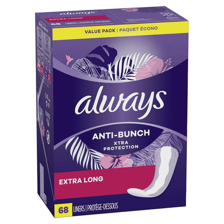 Always Anti-Bunch Xtra Protection Daily Liners Xtra Long Length, 68 Ct