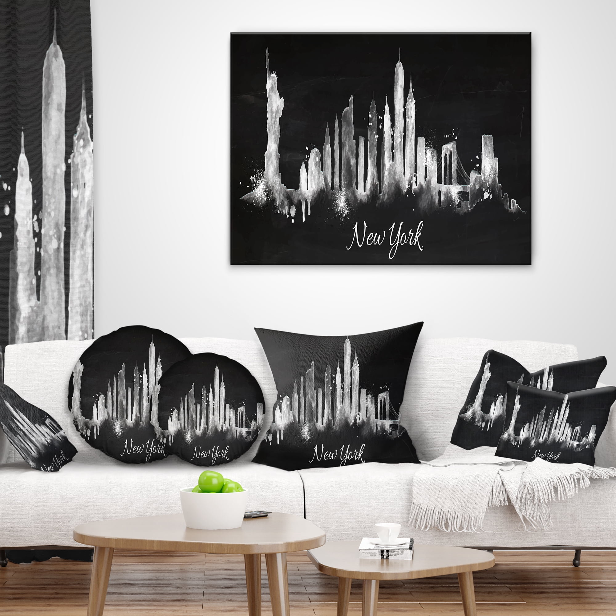 Designart New York Dark Silhouette - Cityscape Painting Throw Pillow - 18x18