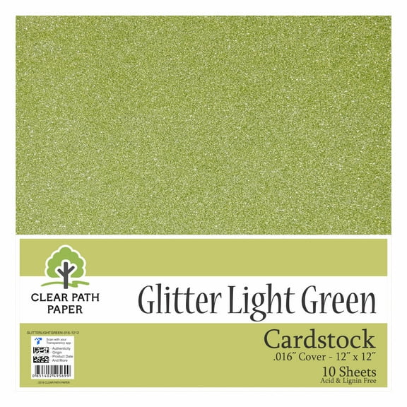 Glitter Light Green Cardstock - 12 x 12 inch - .016" Thick - 10 Sheets - Clear Path Paper