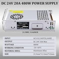 thumbnail image 2 of 24V 20A 480W Aluminum Alloy Switching Power Supply, 2 of 5