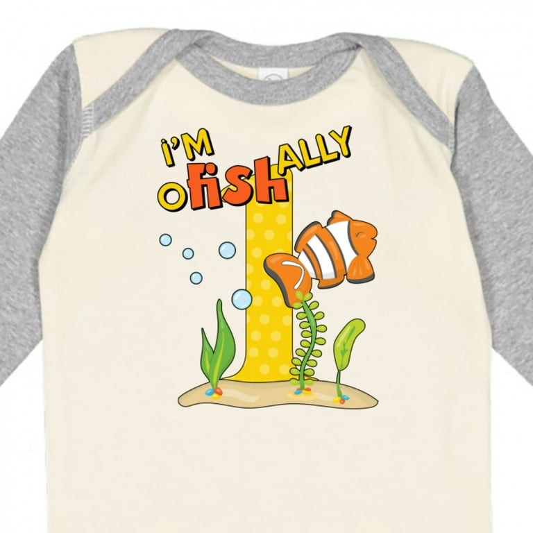 Inktastic I'm O-fish-ally One Cute Clownfish First Birthday Boys or Girls  Long Sleeve Baby Bodysuit 