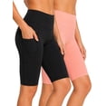 thumbnail image 2 of 2 Pack Women's High Waisted Knee Length Biker Shorts With Pockets Tummy Control Active Bike Short, 2 of 5