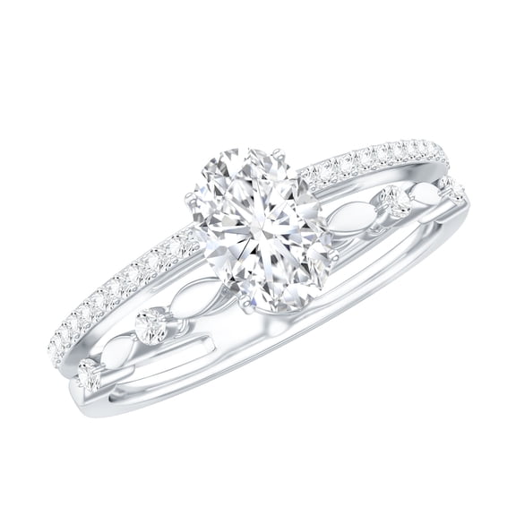 Rosec Jewels Lab Created Diamond Oval Engagement Ring - Double Band Ring - 5X7 MM - EF-VS Quality, 925 Sterling Silver, US 4.00