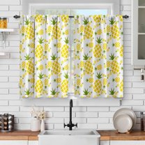 Fruit Pineapple Farmhouse Kitchen Curtains: Rustic Organic Fruits Short Cafe Curtain Decor for Dining Room Tier Curtains Art Printed Decor Rod Pocket Window Drapes 24 Inch Length