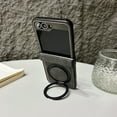 thumbnail image 3 of Dteck for Samsung Galaxy Z Flip 6 Case Magnetic with Hinge Protection & Ring Stand, Compatible with MagSafe, Slim Matte PU Leather TPU Bumper Shockproof Kickstand Cover for Z Flip 6,Black, 3 of 7