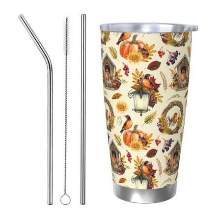

Junzan Autumn Vintage for 20oz Stainless Steel Insulated Car Cup with Spillproof Lid - Insulated Coffee Mug Thermal Cup-Straw Three-piece Set