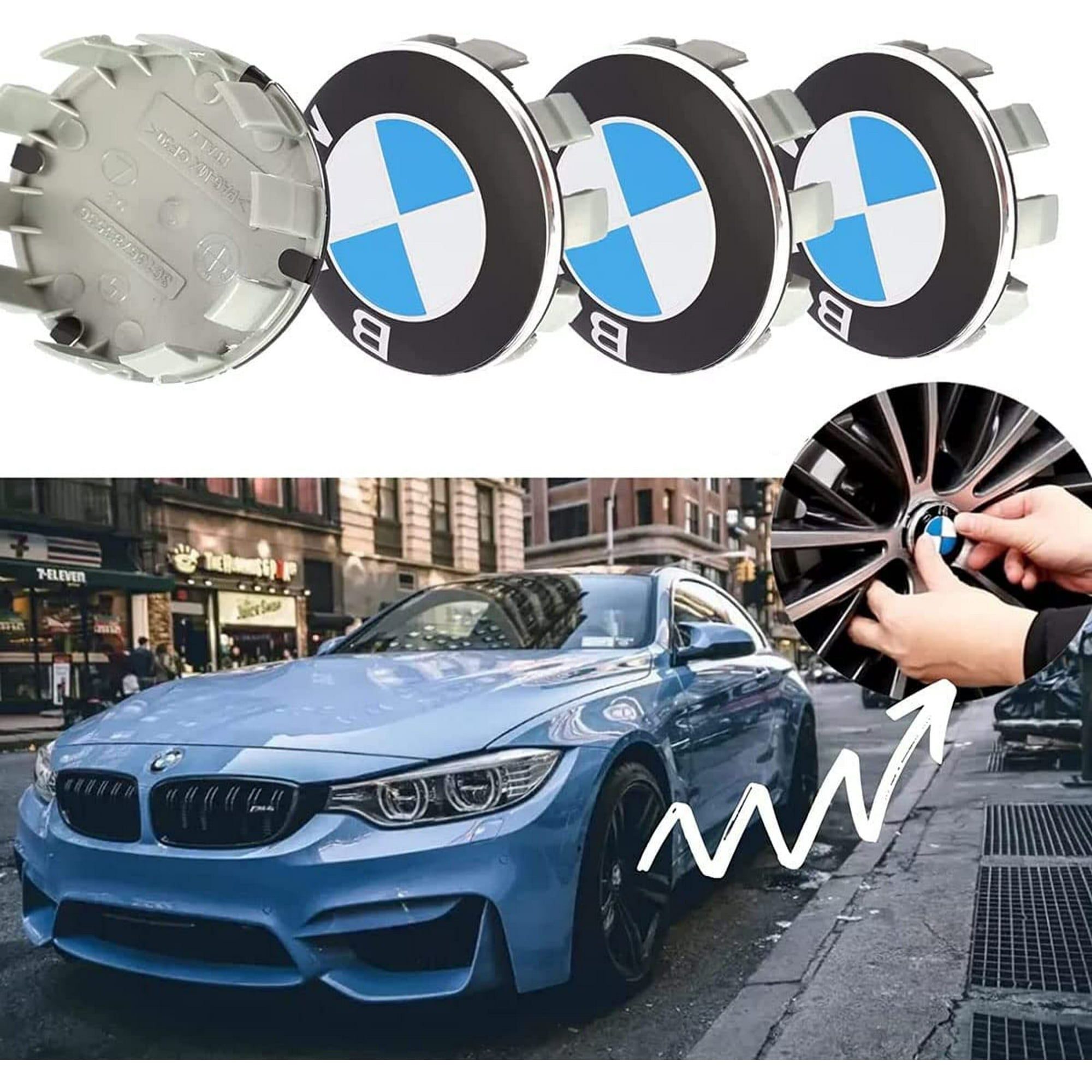 4 pièces Cache Moyeux Compatible with BMW 68mm Centre Roue ABS Accessoires  de Voiture,Bleu