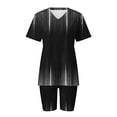 thumbnail image 6 of Virmaxy Womens Stylish Outfit 2 Piece Set Summer Marble Printed Shorts 2 Piece Set Fashion Casual Short Sleeve V-Neck Top/Shirt Shorts Set Black-B Xs, 6 of 7