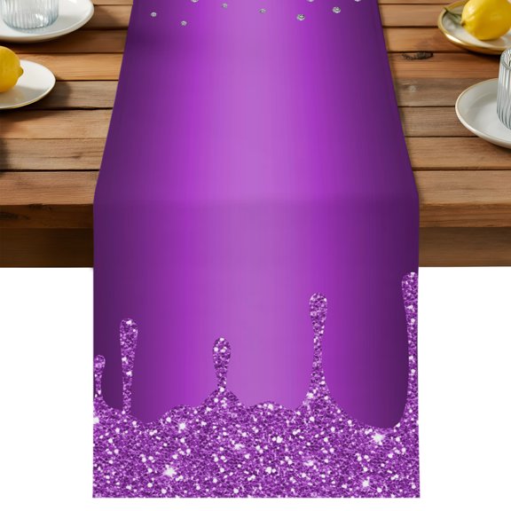 Table Runner Purple Diamond Decorative Table Runner for Kitchen Luxury Bling Water Drop Dinning Runner for Party Wedding Holiday Indoor Outdoor 13x36inch