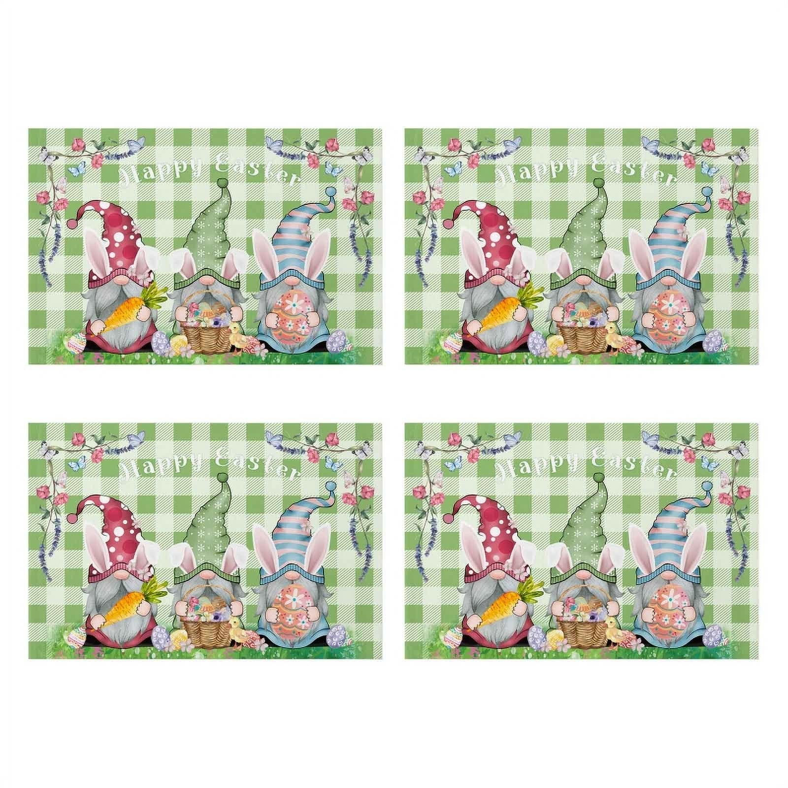 GENEMA 4pcs Easter Placemats Cotton Linen Heat Resistant Table Mats  Non-Slip Happy Easter Bunny Gnome Eggs Placemat for Holiday