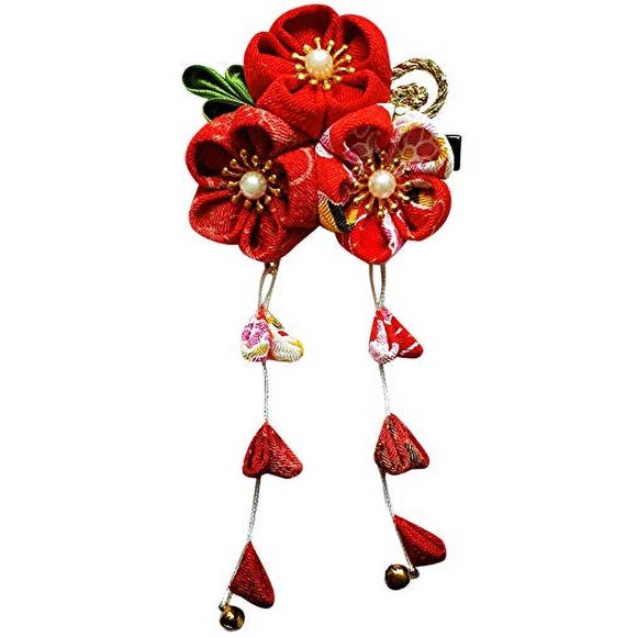 CRB Fashion - Pinza para el pelo para mujer, diseño de kimono japonés Yukata, diseño de flores (rojo II)