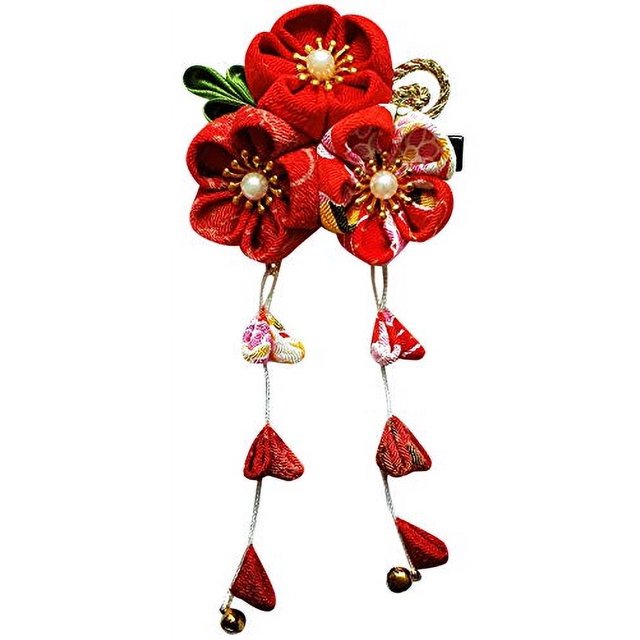 CRB Fashion - Pinza para el pelo para mujer, diseño de kimono japonés Yukata, diseño de flores (rojo II)