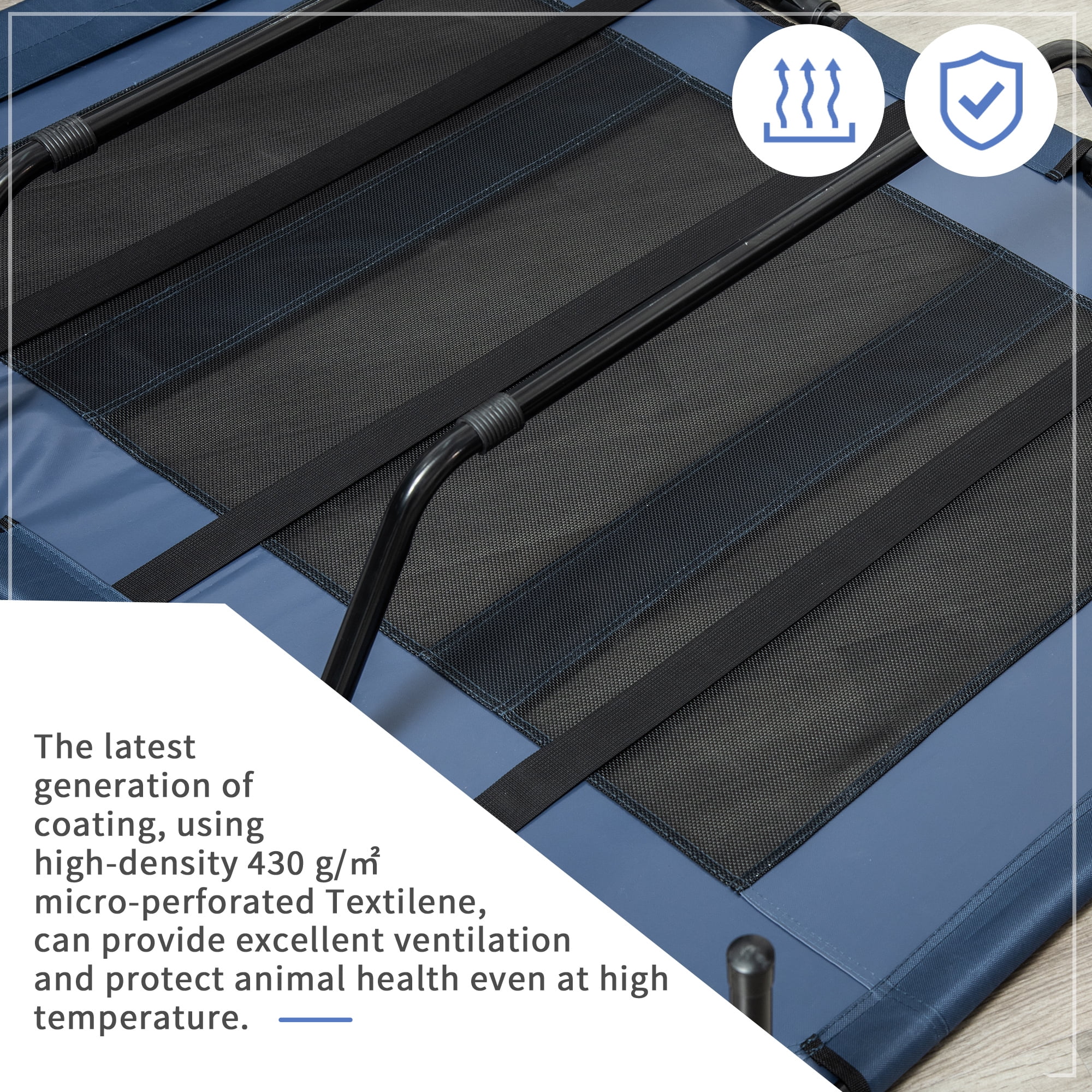 PawHut 48" x 36" Elevated Breathable Dog Bed Portable Pet Cot w/ Carry Bag Metal Frame Breathable Mesh Indoor and Outdoor Dark Blue
