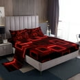 thumbnail image 1 of YST Geometry Kids Sheet Set King Size,Red Neon Light Black Sheets Geometric Grid Lines Bed Sheets Set,Modern Abstract Gradient Cubes Bed Set For Boys Girls Adults, 1 of 7