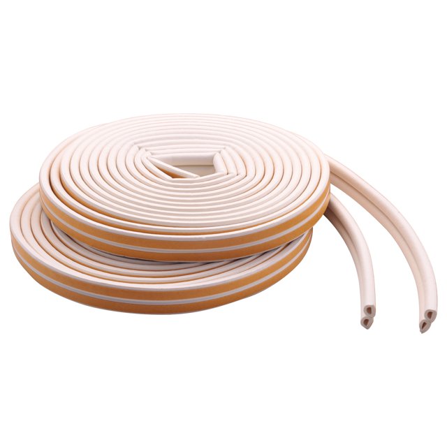 Weather Stripping Door Seal Strip Front Window Frame Foam Adhesive Rubber Soundproof, 2 Rolls Total Length 20M, White